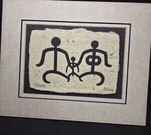 Original Woodblock Print Phillip Miller Hawaii Ohana Family Mango Fibers Matted